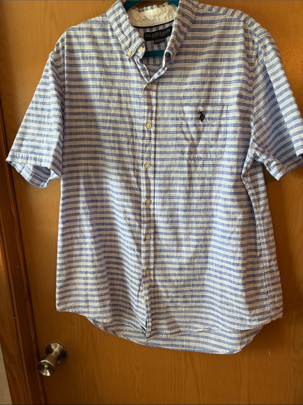 U.S. Polo Assn. Men’s Short Sleeve Button-Down Shirt - Blue/White Stripe